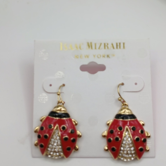 Ladybug Earrings Crystals, Red And Black Isaac Mizrahi NWT - Picture 5 of 8